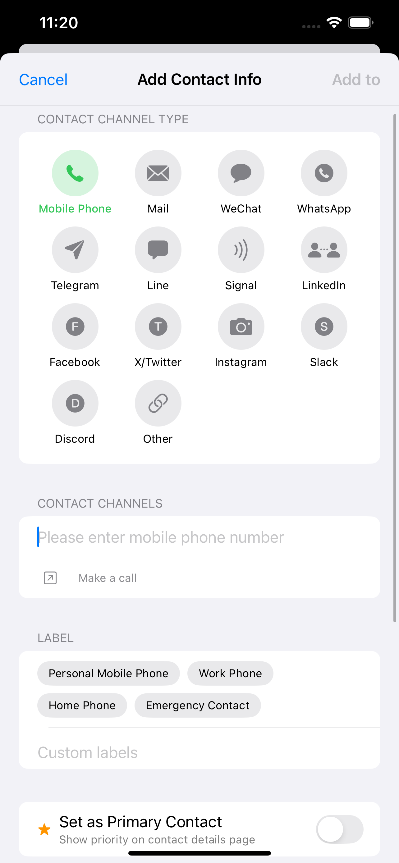 Amitia contact channels view with multiple ways to reach a person