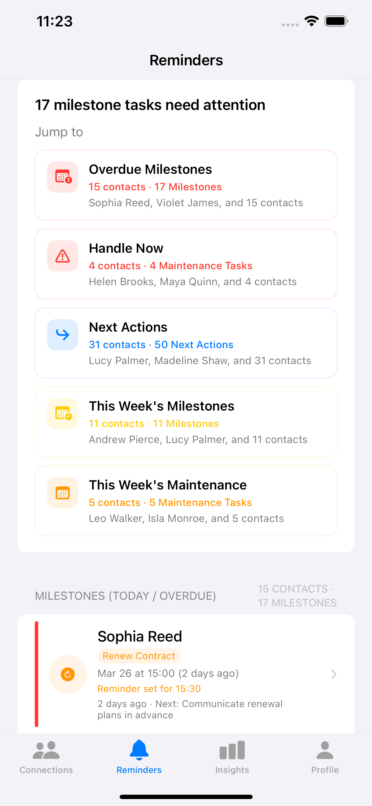 Amitia reminders overview