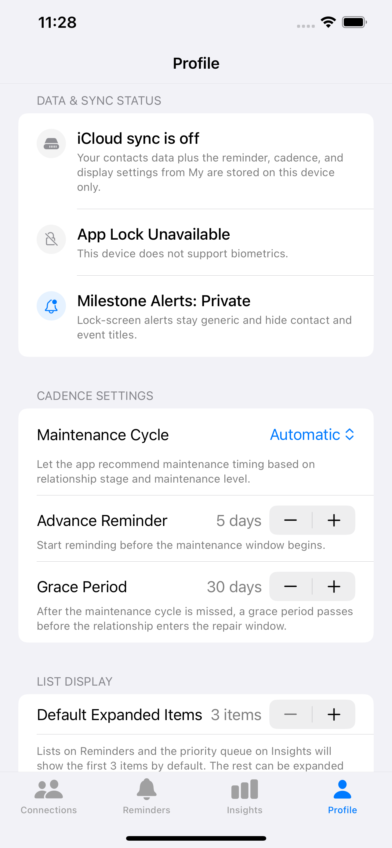 Amitia cadence settings in Profile