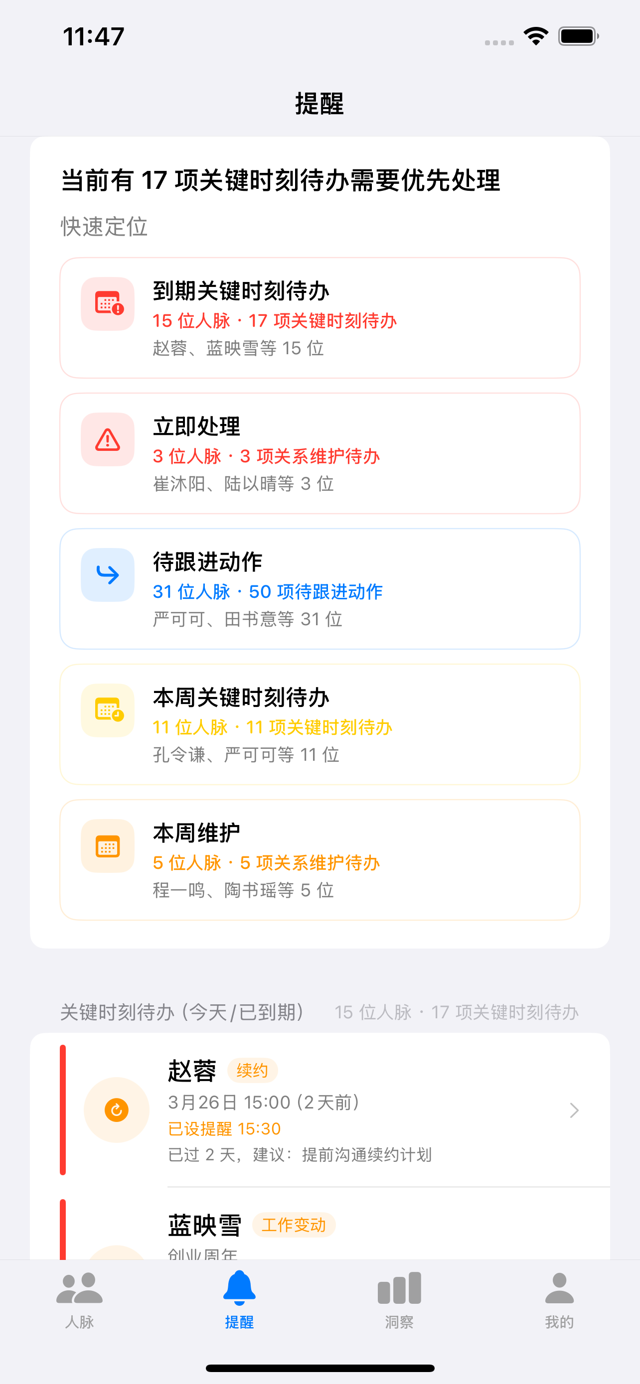 Amitia 提醒页顶部总览