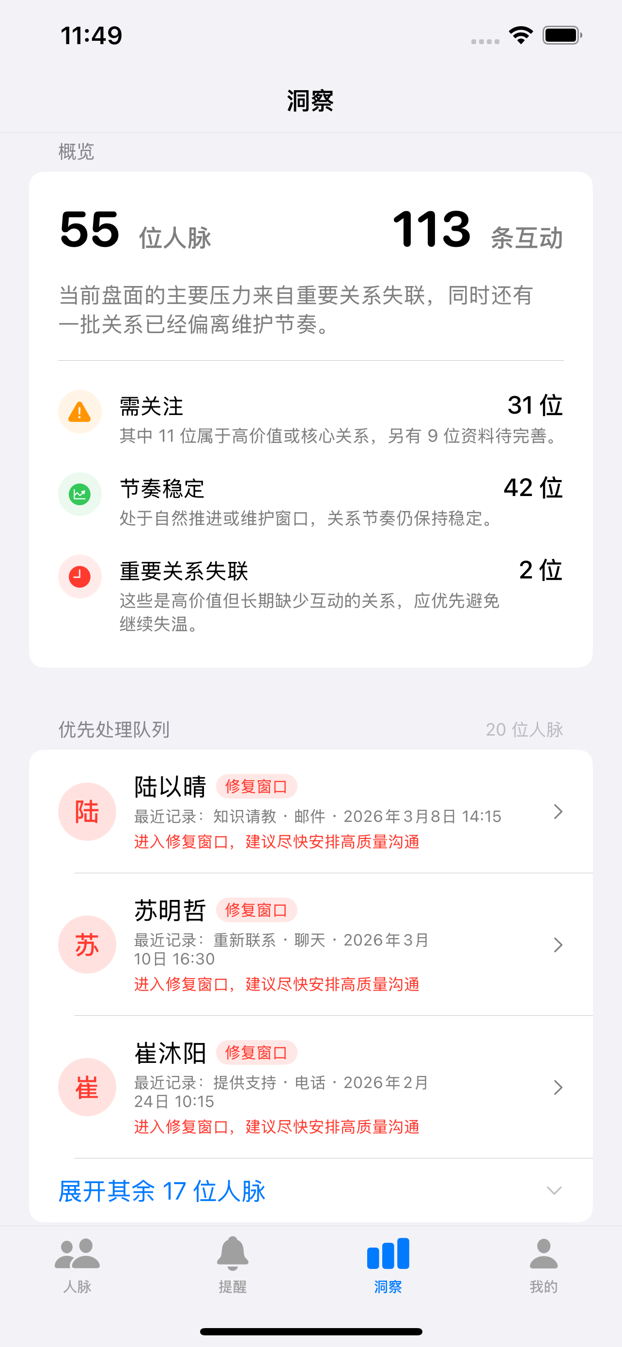 Amitia 洞察页总览