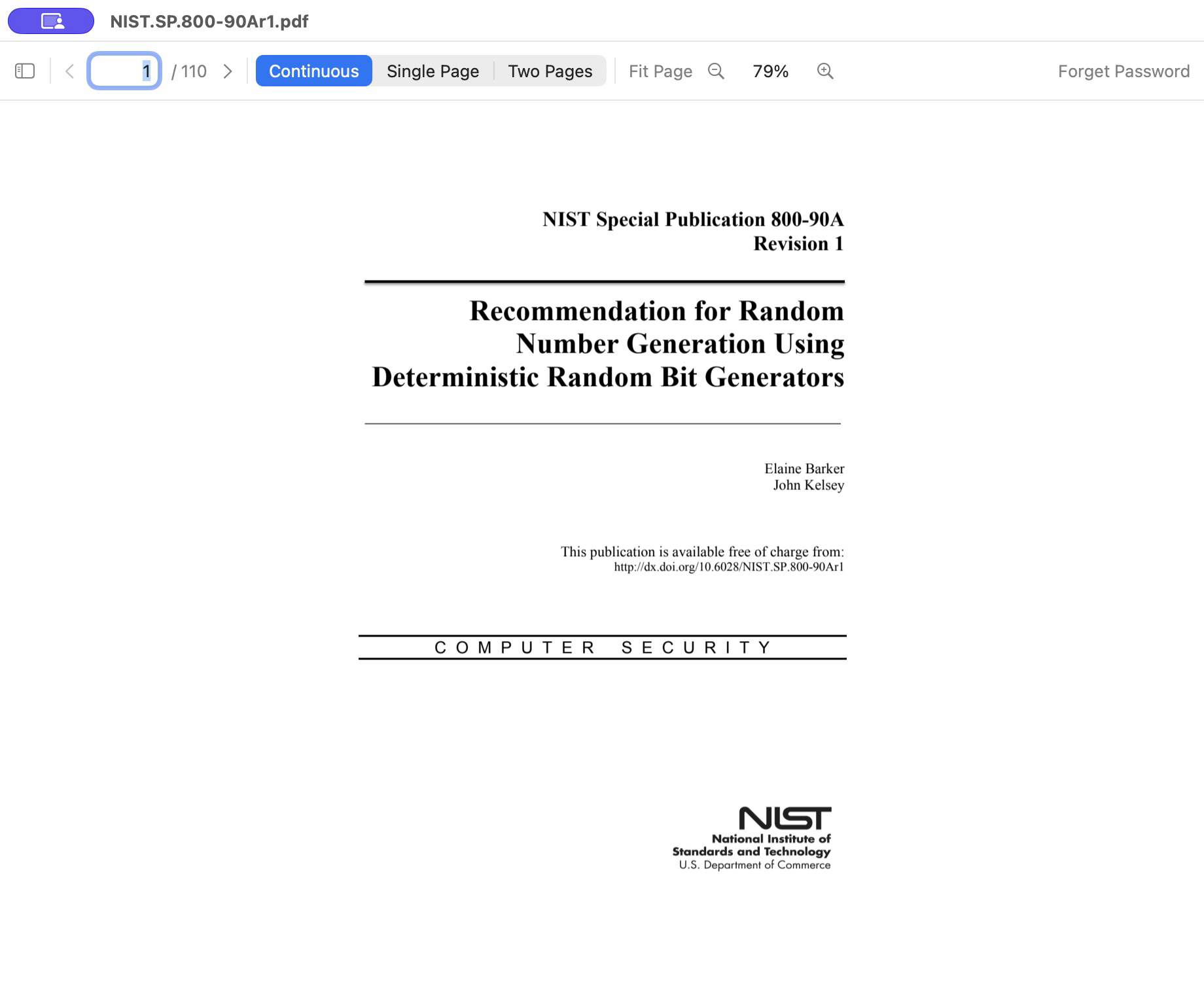 DeskVault PDF reader showing page one of a real 110-page NIST publication